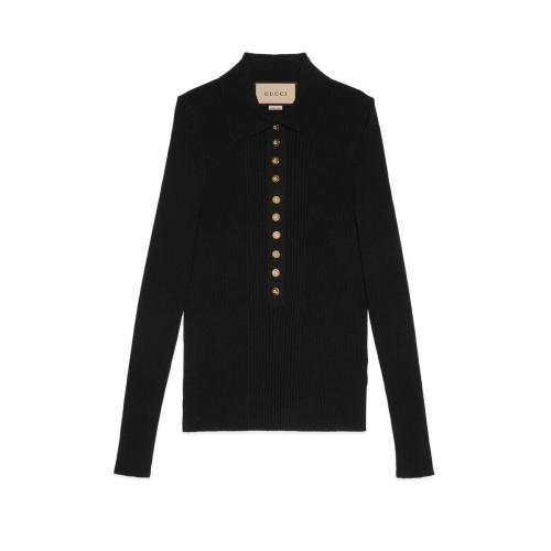  GUCCI古馳 22年秋冬 女士 超精細(xì)粘膠纖維Polo針織衫 697673 XKCAJ 1000