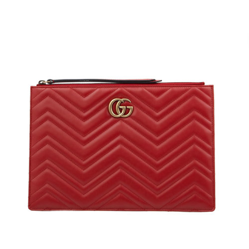 GUCCI/古馳 女包 GG Marmont系列 波浪紋 經(jīng)典雙G 女士紅色牛皮手拿包 476440DSVRT6433