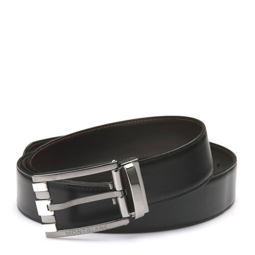 MontBlanc/萬(wàn)寶龍 男士牛皮黑色/棕色雙面休閑鍍鈀金針扣式皮帶腰帶 可裁剪 103445