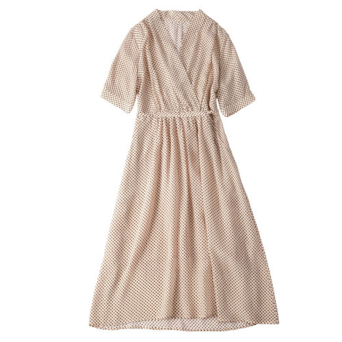 GeleiStory/GeleiStory  春季新款桑蠶絲設(shè)計(jì)款V領(lǐng)系帶收腰裙子  女裝＞女士裙裝＞女士連衣裙