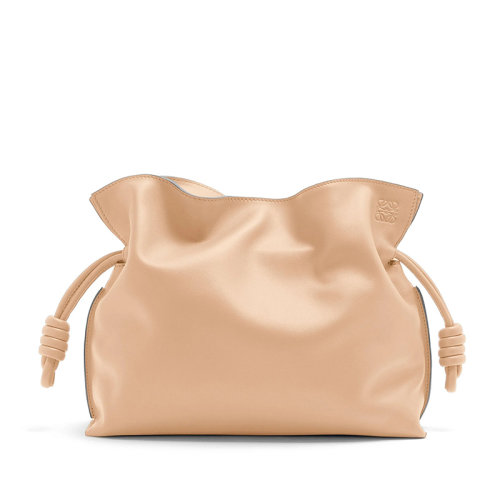 LOEWE/羅意威 22新款Flamenco系列 女士裸色納帕小牛皮抽繩拉緊單肩斜挎手拿包A411FC1X62-7620