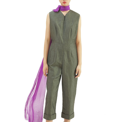 19年春夏款nisiss/怡夕超長(zhǎng)寬松無(wú)袖連身褲女士連體褲