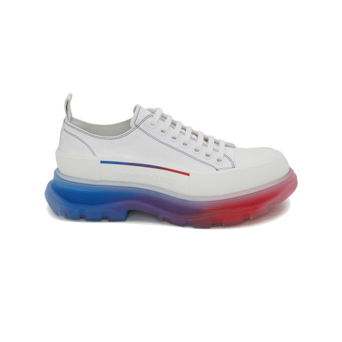 Alexander McQueen/亞歷山大麥昆 22年秋冬新款 Tread Slick系列 男士白色棉質(zhì)半透明彩虹鞋底運動鞋帆布鞋705660W4TGE8994
