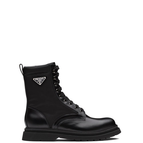 PRADA/普拉達 22年新款 男士黑色Rois皮革和尼龍噴砂效果系帶短靴馬丁靴2UE011_3LFR_F0002