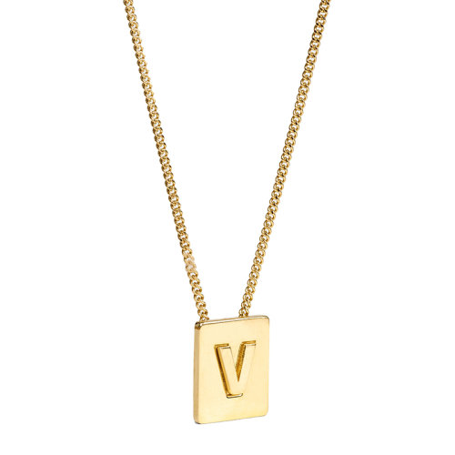 CELINE/賽琳 經(jīng)典款A(yù)LPHABET系列 男女同款金色飾面黃銅字母V墜飾項(xiàng)鏈46N0V6BRA.35OR