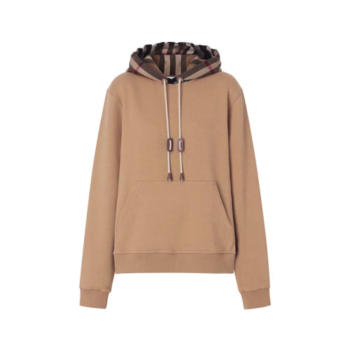 BURBERRY/博柏利【22秋冬新款】女款棉質(zhì)寬松版連帽長袖衛(wèi)衣運動衫駝色標志性格紋圖案 80577281