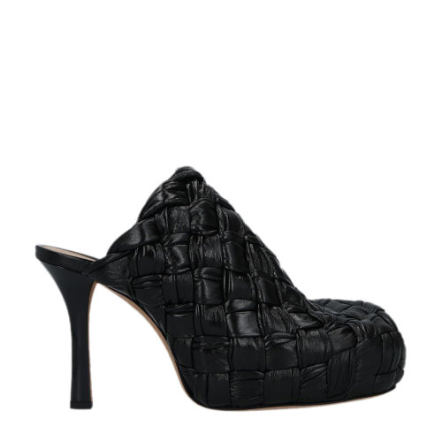 Bottega Veneta/葆蝶家 女士黑色小羊皮高防水臺(tái)圓頭厚底經(jīng)典編織涼鞋高跟鞋女鞋  630149-VBT10-1000