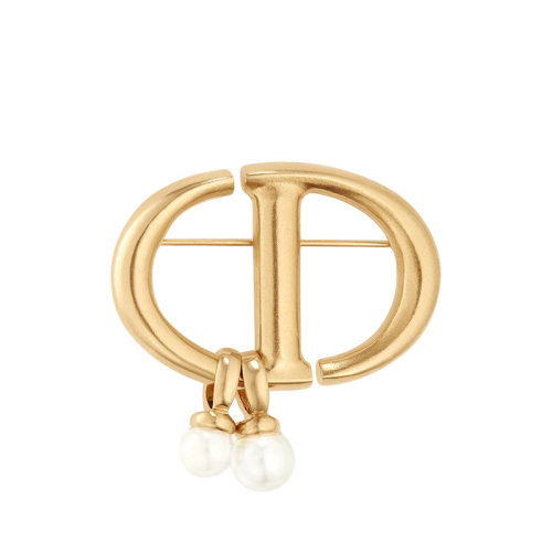 DIOR/迪奧 22春夏新款CD NAVY系列 女士金色金屬白色小樹脂珠CD胸針V0693CDNRS_D301