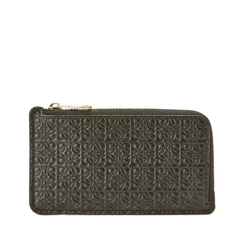 LOEWE/羅意威 Repeat系列 女士黑色徽標(biāo)壓花小牛皮拉鏈卡包零錢包00106415