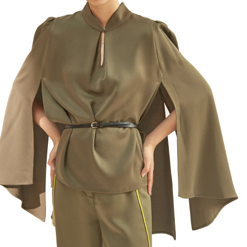 19年秋冬款nisiss/怡夕開衩設(shè)計(jì)小立領(lǐng)斗篷女裝定制n182sj21