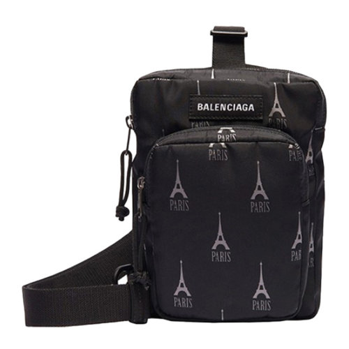 Balenciaga/巴黎世家 男士黑色尼龍鐵塔印花拉鏈開合斜挎包肩背包胸包男包 593651-9ELF5-1061