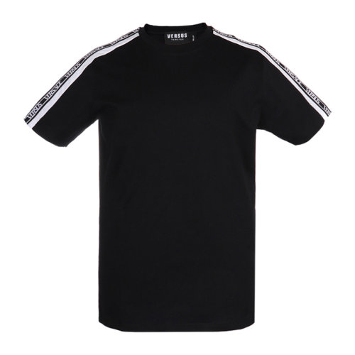 VERSACE/范思哲 男士黑色棉質(zhì)經(jīng)典字母徽標印花裝飾圓領(lǐng)短袖上衣T恤 BU90709-BJ10388-B2144