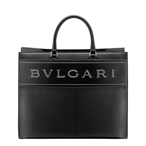 BVLGARI/寶格麗  男女同款大號(hào)黑色小牛皮徽標(biāo)印花單肩斜挎手提托特包291002