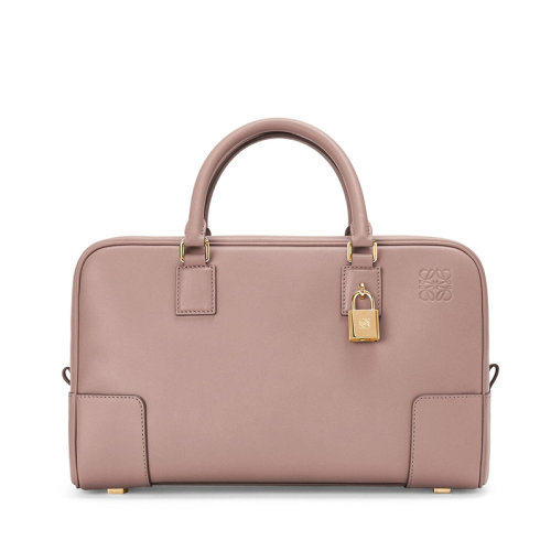 LOEWE/羅意威 22春夏新款A(yù)MAZONA 28 系列 女士深腮紅納帕小牛皮金扣配金鎖浮雕印花斜跨單肩手提包0010640845