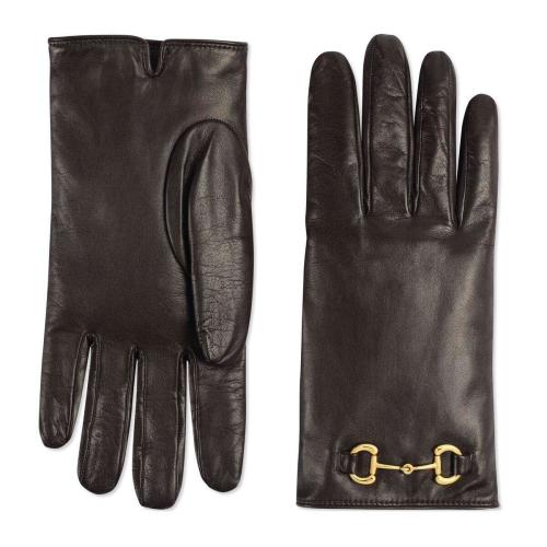  GUCCI古馳 22年秋冬 男士 飾馬銜扣皮革手套 645494 BAP00 2100