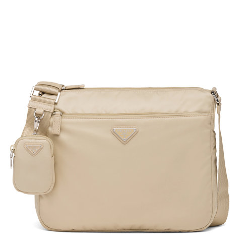 PRADA/普拉達(dá) 經(jīng)典款 女士沙漠米色再生尼龍銀扣配可拆卸小袋織物肩帶單肩斜挎包1BC421_RV44_F0F24_V_D1M