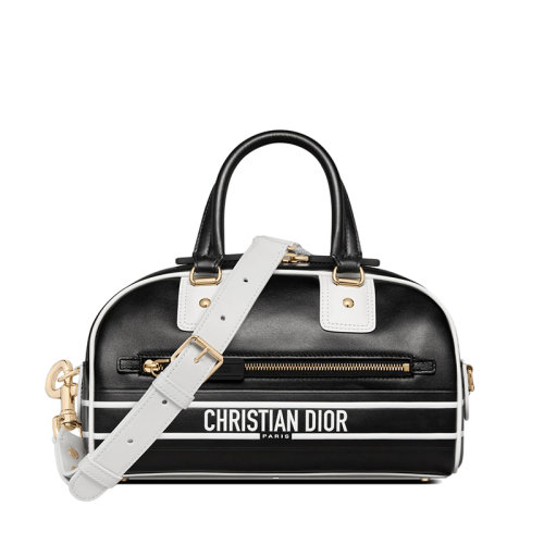 DIOR/迪奧 22春夏新款VIBE系列 女士小號(hào)黑色白色光滑牛皮革拉鏈BOWLING單肩斜挎手提包M6209OOBR_M911