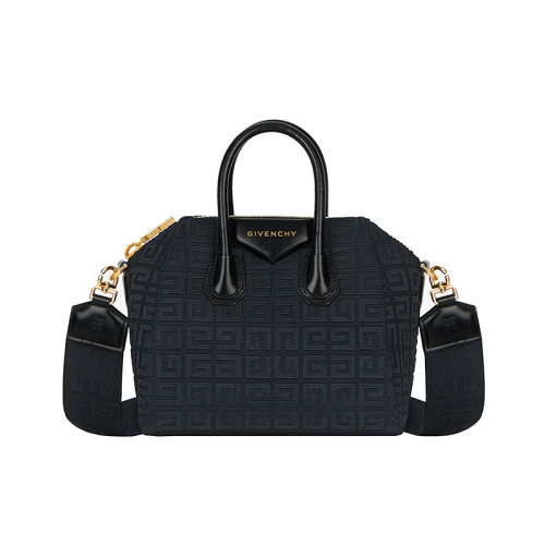 Givenchy/紀(jì)梵希 22新款 女士黑色刺繡帆布飾有壓花圖案拉鏈開合拆卸寬肩帶金色飾面單肩斜挎包BB500JB18Z-001