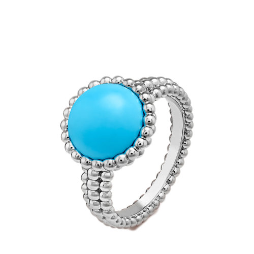 Van Cleef & Arpels/梵克雅寶 經(jīng)典Perlée couleurs系列 18K金白金鑲嵌圓形綠松石戒指指環(huán)VCARP4DQ00