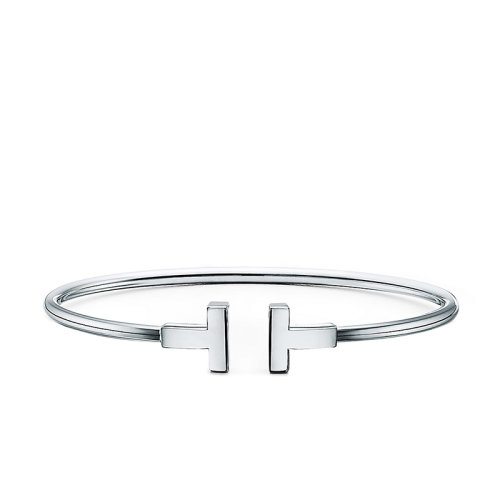 Tiffany & Co./蒂芙尼 經(jīng)典Tiffany T系列 18K金白金T形圖案Wire精致手鐲GRP07763
