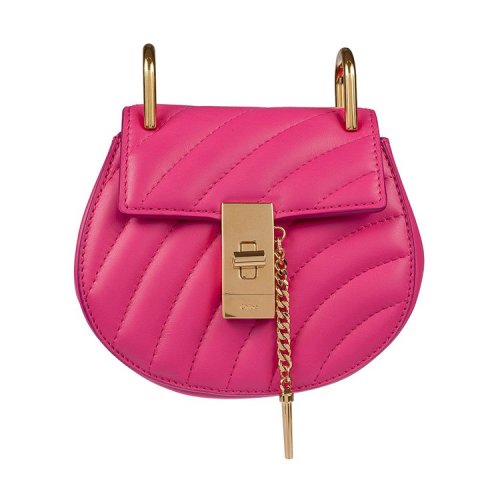 CHLOE/克洛伊  秋冬 馬鞍包 條紋 女包  女性 Drew系列小豬包 單肩包 粉色 斜挎包 C18US107 A04 6P1