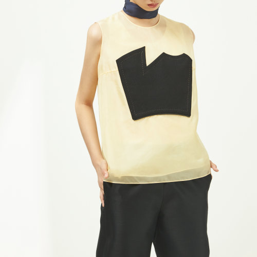 nisiss/怡夕幾何布片裝飾柯根紗上衣女裝定制y151xf08