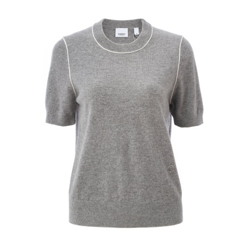 BURBERRY/博柏利 山羊絨粉色圓領(lǐng)女士短袖羊絨衫