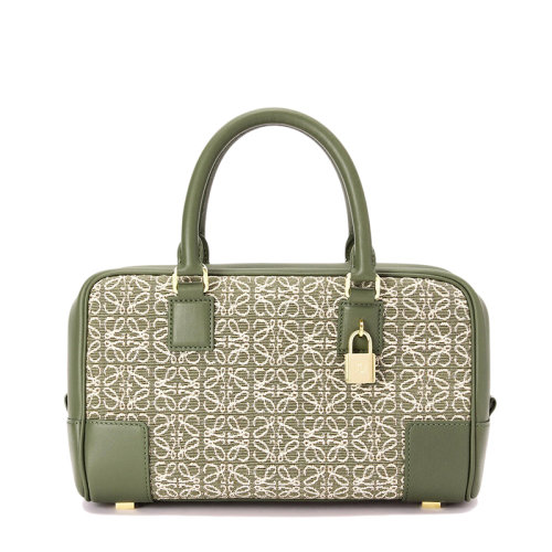 LOEWE/羅意威 Amazona 23系列 女士綠色鱷梨綠色徽標(biāo)提花織物配皮金色掛鎖裝飾單肩斜挎手提包0010640704