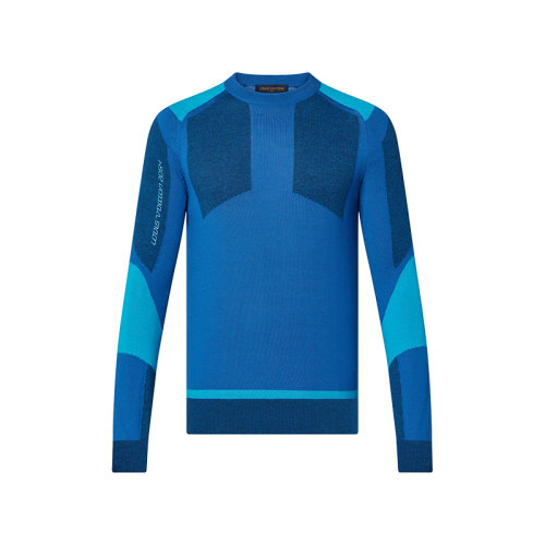 Louis Vuitton/路易威登 22年秋冬新款 2054系列 男士藍(lán)色純綿羊毛多色圓領(lǐng)衫針織衫1A9GMF
