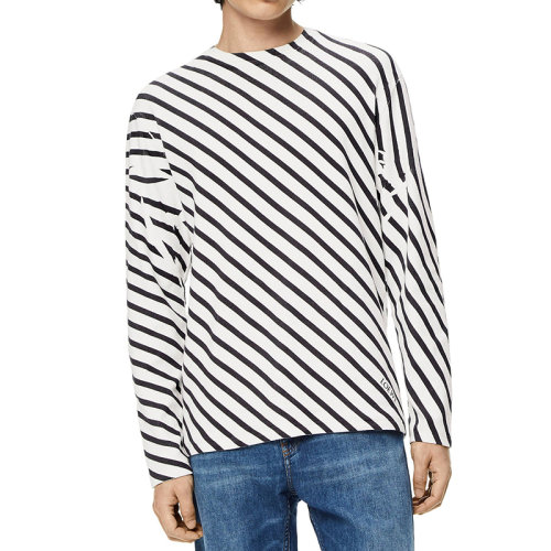 LOEWE/羅意威 22年秋冬新款 男士白色/海軍藍色棉質混紡斜條紋印花長袖T恤H526Y22X22-4933