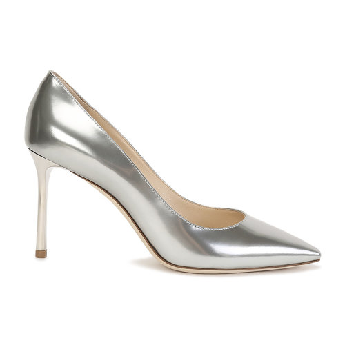 Jimmy Choo/周仰杰 銀色 皮質(zhì) 尖頭 細跟 高跟鞋 ROMY85LQM SILVER