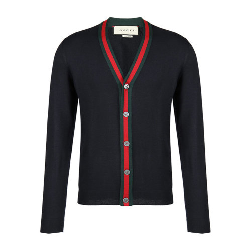 GUCCI 古馳 男裝 服飾 深藍(lán)色純羊毛衫 男士針織衫毛衣