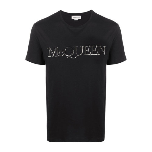 ALEXANDER MCQUEEN 亞歷山大·麥昆 男士 服裝 圓領(lǐng)黑色字母LOGO印花棉質(zhì)T恤 男士短袖T恤