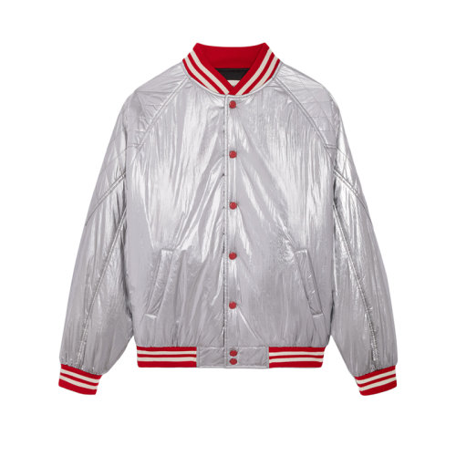 CELINE/賽琳 22年春夏新款 男士銀色錦綸面料絎縫育克學院風夾克2W559819L.36AG