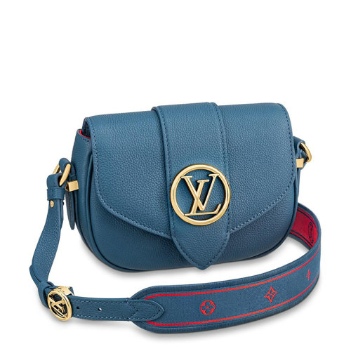 Louis Vuitton/路易威登 22春夏新款PONT 9 SOFT系列 女士藍(lán)色粒面牛皮革金扣刺繡織物飾邊配可拆卸肩帶翻蓋開合斜跨單肩包M58964