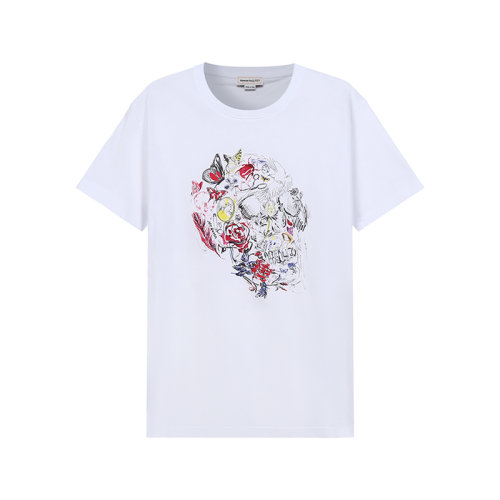 Alexander McQueen/亞歷山大麥昆【22春夏新款】男士棉質(zhì)圓領(lǐng)短袖T恤涂鴉骷髏圖案 682516 QSZ50
