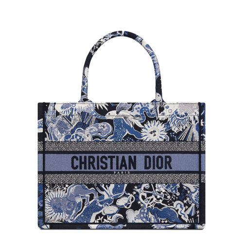 DIOR/迪奧 22春夏新款BOOK TOTE系列 女士中號藍色多色Dior Zodiac Fantastico圖案刺繡織物手提托特包M1296ZRZA_M928