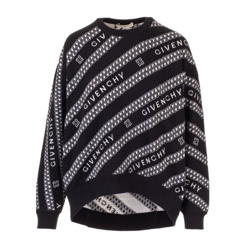 Givenchy/紀(jì)梵希 女士黑白拼色羊毛經(jīng)典字母徽標(biāo)嵌花裝飾圓領(lǐng)長袖上衣毛衣針織衫套頭衫 BW90AM4Z7N-004