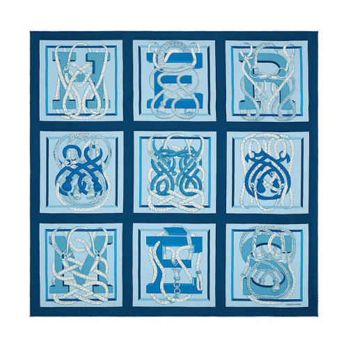 HERMES/愛(ài)馬仕 22年早春新款 Carré H 100系列 男士藍(lán)色系羊絨真絲混紡圍巾H103773T01